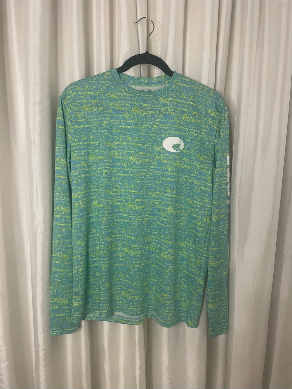 Costa Long-Sleeve Tech Tee in Teal with Yellow Accents